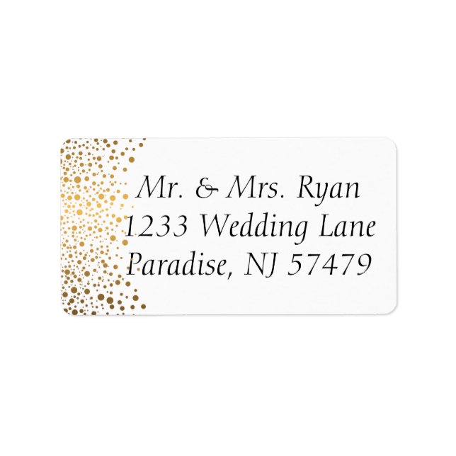 Stylish Gold Confetti Dots | White Background Label (Front)