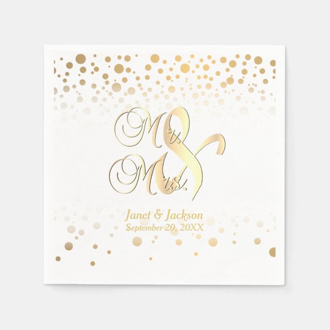 Stylish Gold Confetti Dots | White Background Napkins (Front)