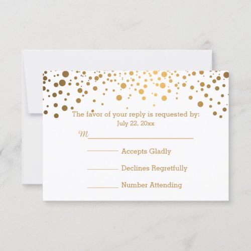 Stylish Gold Confetti Dots  White RSVP Card