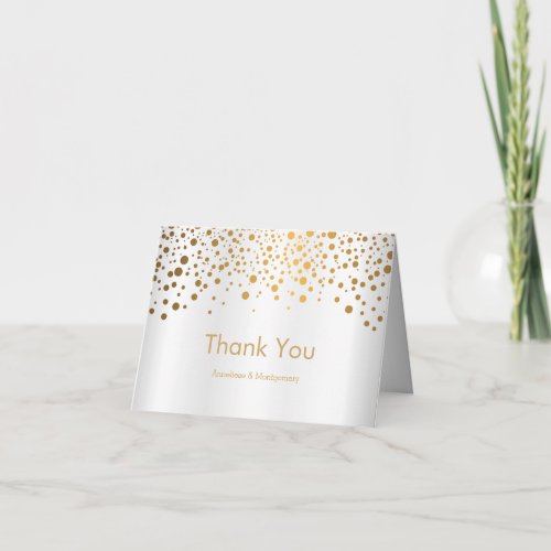Stylish Gold Confetti Dots  White Satin Thank You Card