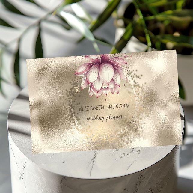Stylish Gold Confetti Glitter Lotus Metallic  Business Card (Creator Uploaded)