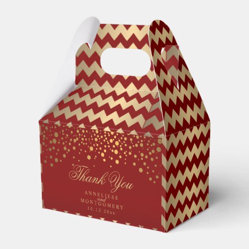 Stylish Gold Confetti Maroon Wedding Favor Boxes