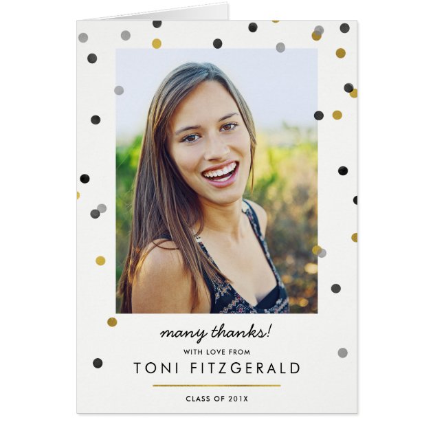 Stylish Gold Confetti Photo Graduation Thank You Card