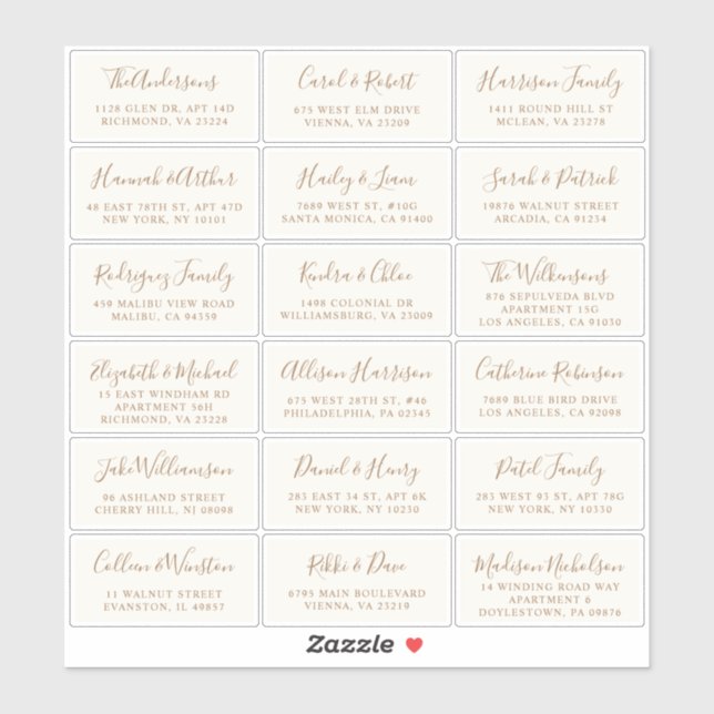 Stylish Gold Cream Wedding Guest Address Sticker (Sheet)