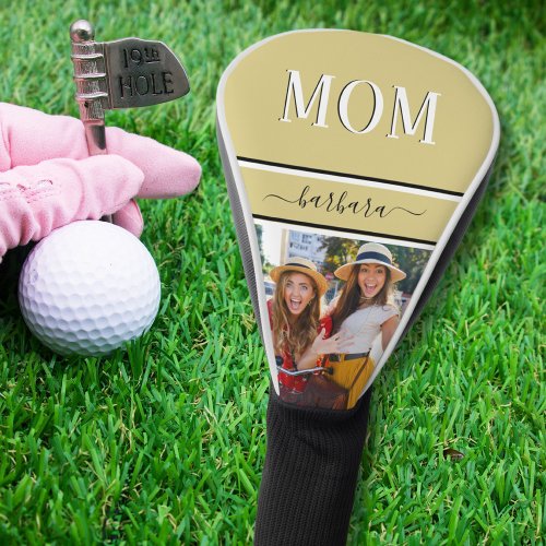 Stylish Gold Custom MOM Name Photo Golf Head Cover