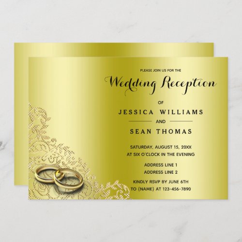 Stylish Gold Decorative  Rings Wedding  Reception Invitation