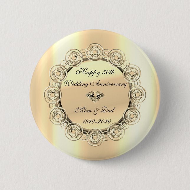 Stylish Gold Diamonds 50th Wedding Anniversary Button (Front)