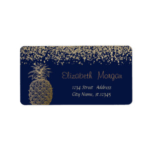 Stylish Gold Diamonds Gold Pineapple Navy Blue Label