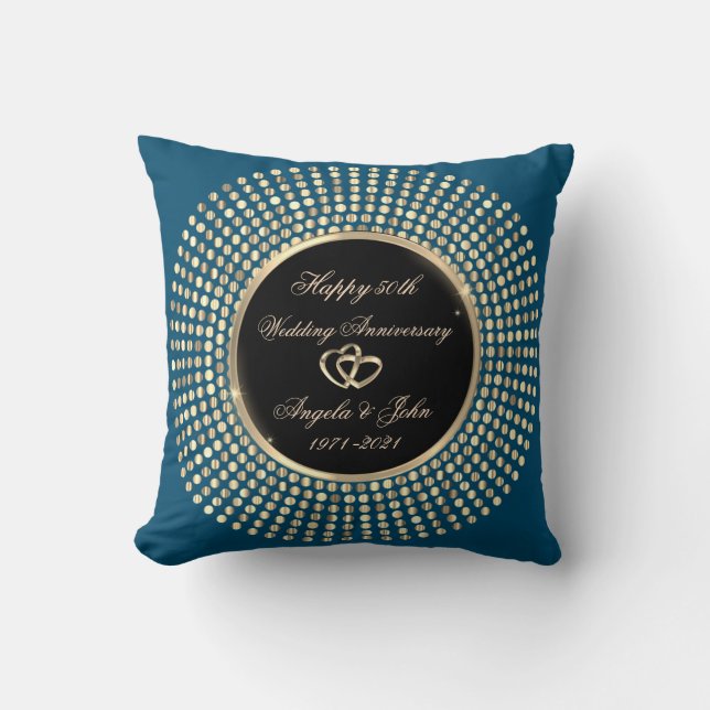 Stylish Gold Dots 50th Wedding Anniversary  Throw Pillow (Front)