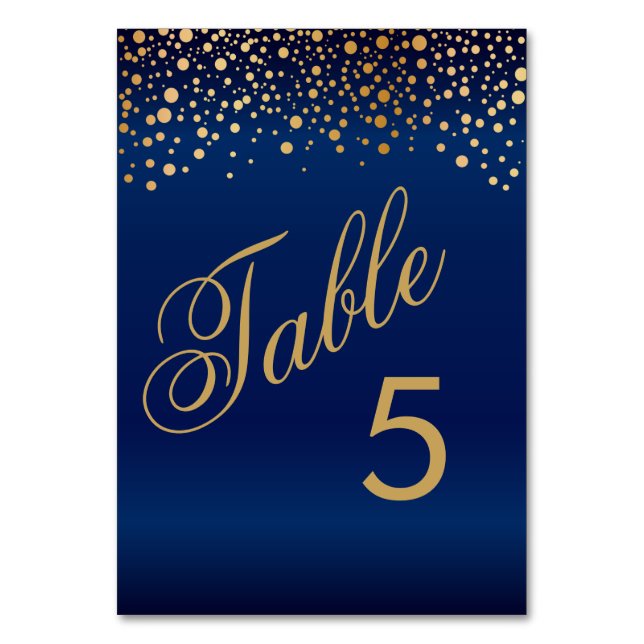 Stylish Gold Dots and Navy Blue - Table Number (Front)