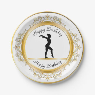Stylish Gold Embellished Gymnastics Birthday Paper Plates