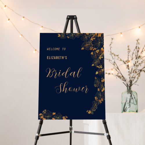 Stylish Gold Floral Navy Blue Bridal Shower Foam Board