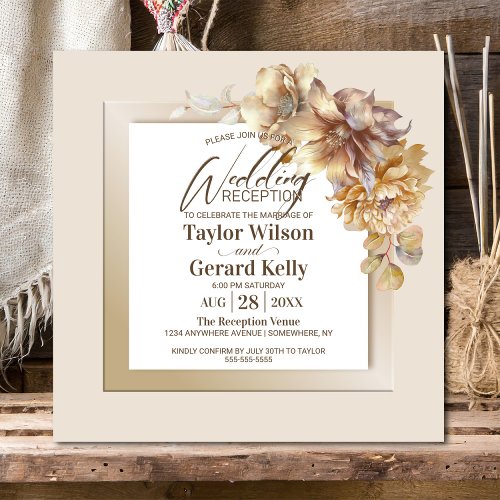 Stylish Gold Floral Wedding Reception Invitation