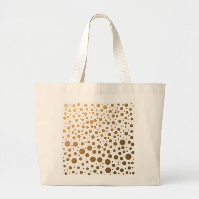 Stylish Gold Foil Confetti Dots Large Tote Bag (Front)
