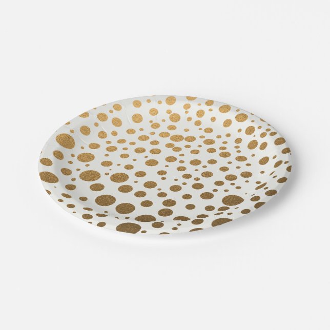 Stylish Gold Foil Confetti Dots Paper Plates (Angled)