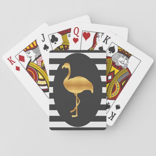 Stylish Gold Foil Flamingo Black and White Stripes Playing Cards - Stylish Gold Foil Flamingo Black and White Stripes Playing Cards. This playing cards have a digital effect golden foil flamingo design with black and white stripes as background. If you need any help customizing your product, contact me through my store and I'll be happy to help. PLEASE NOTE: All products on Zazzle are flat printed, not real gold foil.
