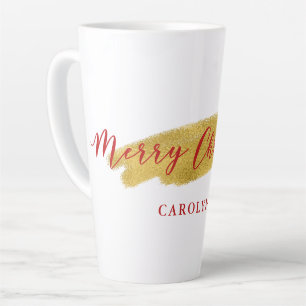 Stylish Gold Foil Merry Christmas Typography Latte Mug