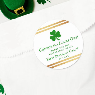 Stylish Gold Foil St. Patrick's 1st Birthday Favor Classic Round Sticker