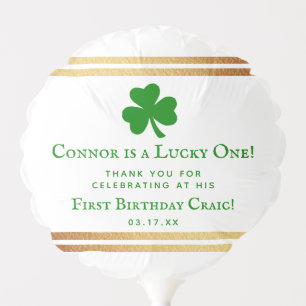 Stylish Gold Foil St. Patrick's Day 1st Birthday Balloon