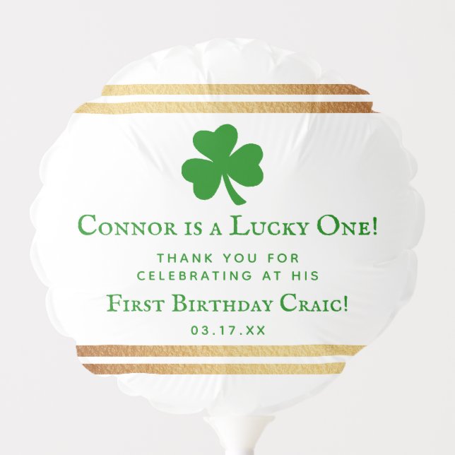 Stylish Gold Foil St. Patrick's Day 1st Birthday Balloon (Front)