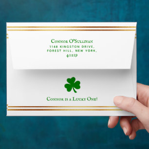 Stylish Gold Foil St. Patrick's Day 1st Birthday Envelope