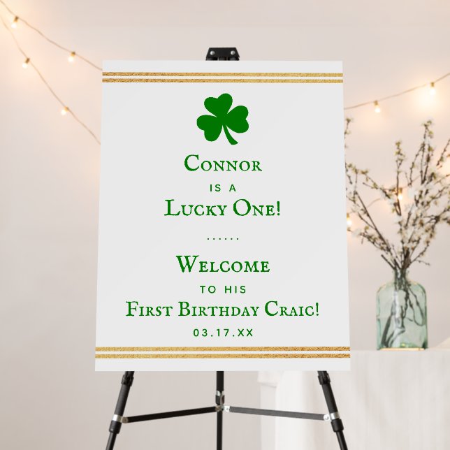 Stylish Gold Foil St. Patrick's Day 1st Birthday Foam Board (In Situ (Stand))