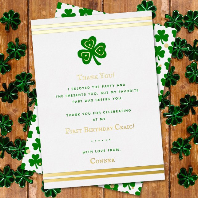 Stylish Gold Foil St. Patrick's Day 1st Birthday Foil Invitation (Creator Uploaded)
