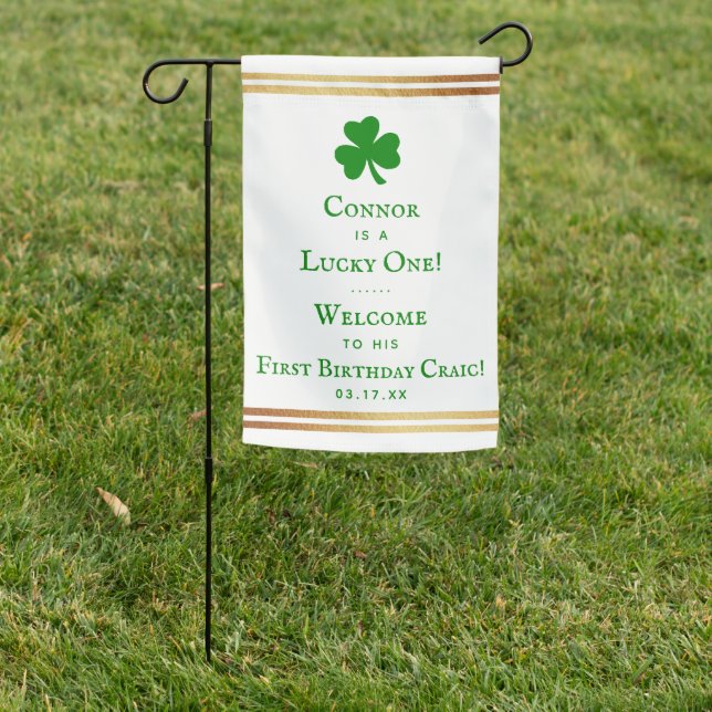 Stylish Gold Foil St. Patrick's Day 1st Birthday Garden Flag (In SItu)