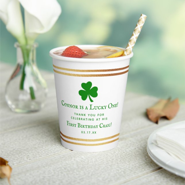 Stylish Gold Foil St. Patrick's Day 1st Birthday Paper Cups (Insitu)