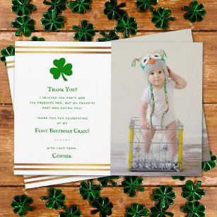 Stylish Gold Foil St. Patrick's Day 1st Birthday Thank You Card
