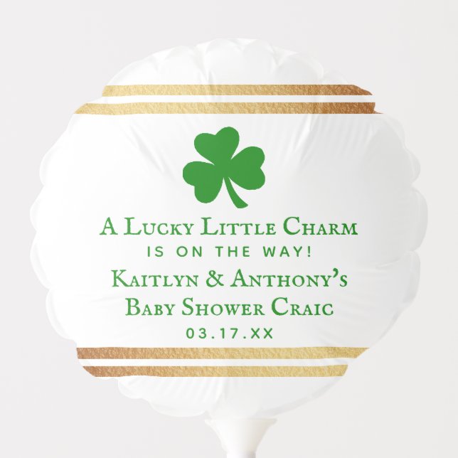 Stylish Gold Foil St. Patrick's Day Baby Shower Balloon (Front)