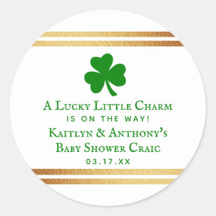 Stylish Gold Foil St. Patrick's Day Baby Shower Classic Round Sticker