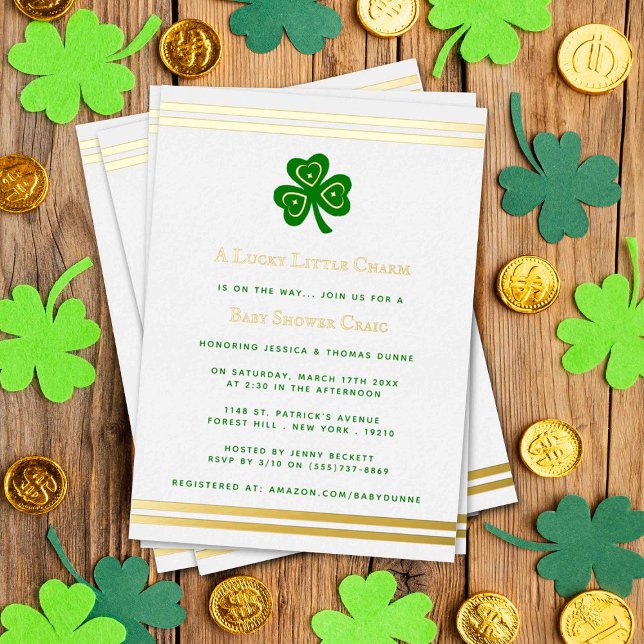 Stylish Gold Foil St. Patrick's Day Baby Shower Invitation (Creator Uploaded)