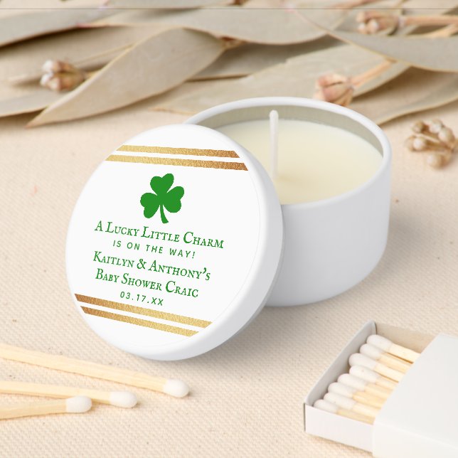 Stylish Gold Foil St. Patrick's Day Baby Shower Mini Candle Favors (Insitu)