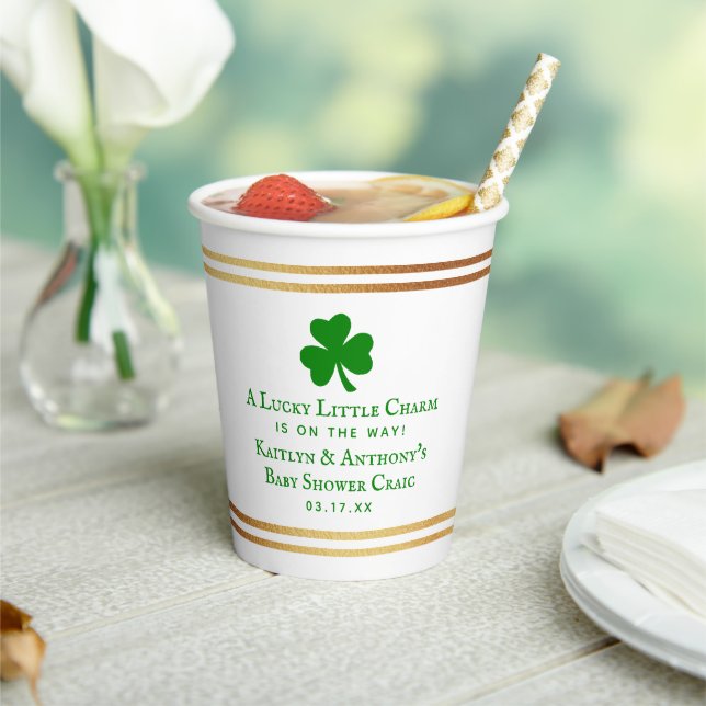 Stylish Gold Foil St. Patrick's Day Baby Shower Paper Cups (Insitu)