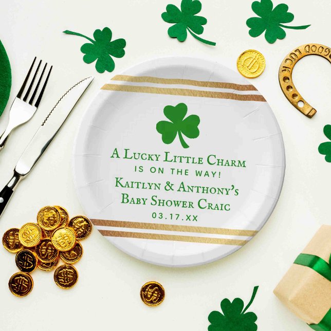 Stylish Gold Foil St. Patrick's Day Baby Shower Paper Plates (Creator Uploaded)