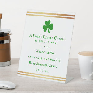 Stylish Gold Foil St. Patrick's Day Baby Shower Pedestal Sign