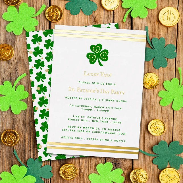 Stylish Gold Foil St. Patrick's Day Party Real Invitation (Creator Uploaded)