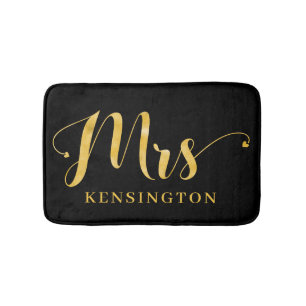 Stylish Gold Foil Typography Mrs Newlywed Bath Mat