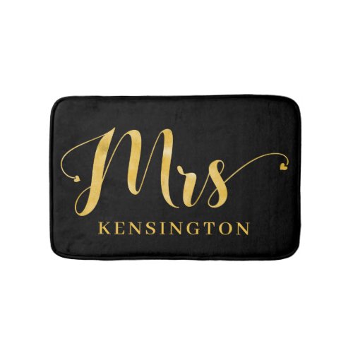 Stylish Gold Foil Typography Mrs Newlywed Bath Mat