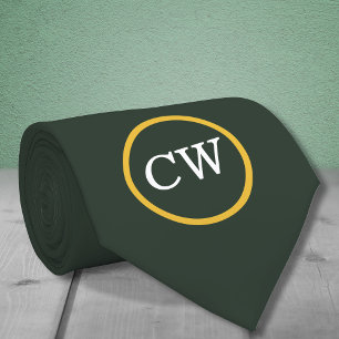 Stylish Gold & Forest Green Monogram Neck Tie