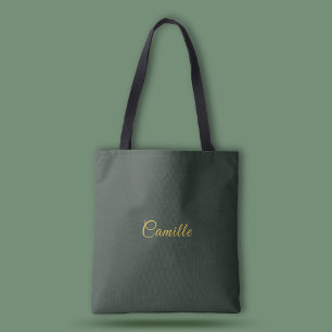 Stylish Gold & Forest Green Monogram  Tote Bag