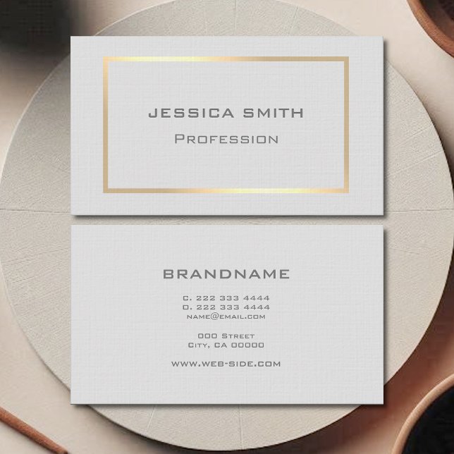 Stylish Gold Frame Elegant Light Gray Professional Business Card (Creator Uploaded)