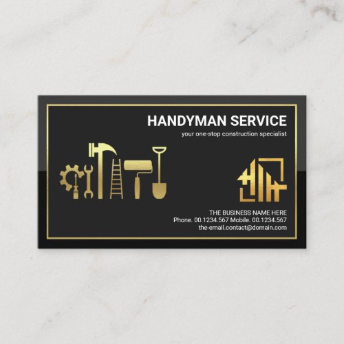 Stylish Gold Frame Handyman Tools Home Logo Business Card