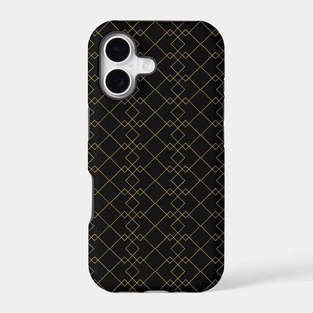 Stylish Gold Geometric Box Design Black iPhone Case (Back)