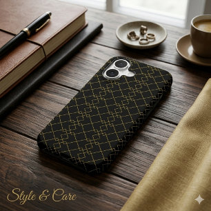 Stylish Gold Geometric Box Design Black iPhone 17 Case