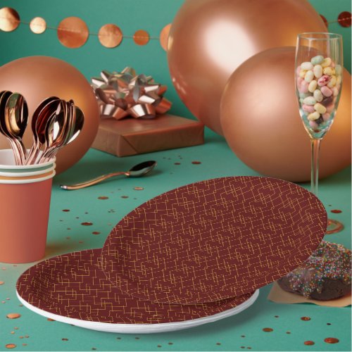 Stylish Gold Geometric Box Design Maroon Round