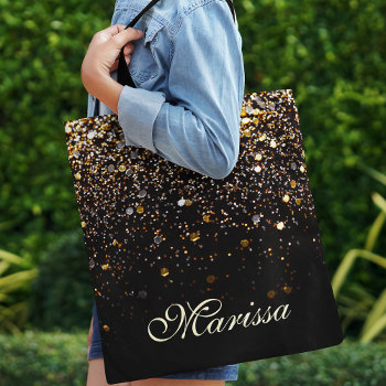Stylish Gold Glitter Black Sparkles Tote Bag by girlygirlgraphics at Zazzle