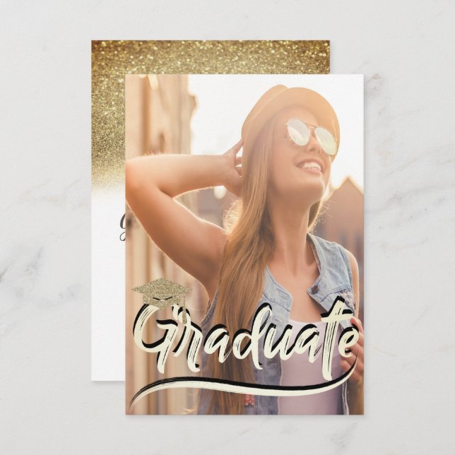 Stylish Gold Glitter Cap,Photo Graduation Party Invitation (Front/Back)