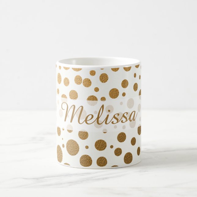 Stylish Gold Glitter Confetti Dots Custom Name Coffee Mug (Center)